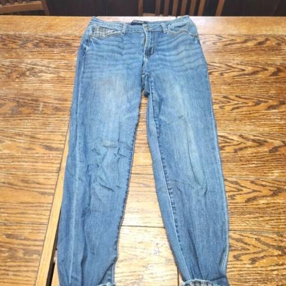 Judy Blue Grey Plaid Cuffed Slim Fit Jeans sz 7/28 - Picture 1 of 4